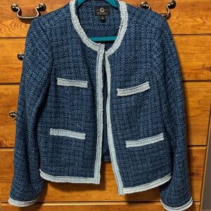 G by Giuliana Blue Tweed Blazer with Light Trim